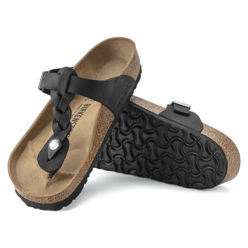 Birkenstock Braid Oiled Læder Gizeh Dame Sort | DK 427WNB